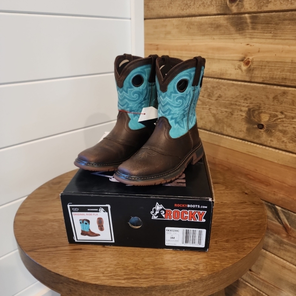 Rocky Kids Boots Brown and Turquoise Western Boots Orginal Ride FLX